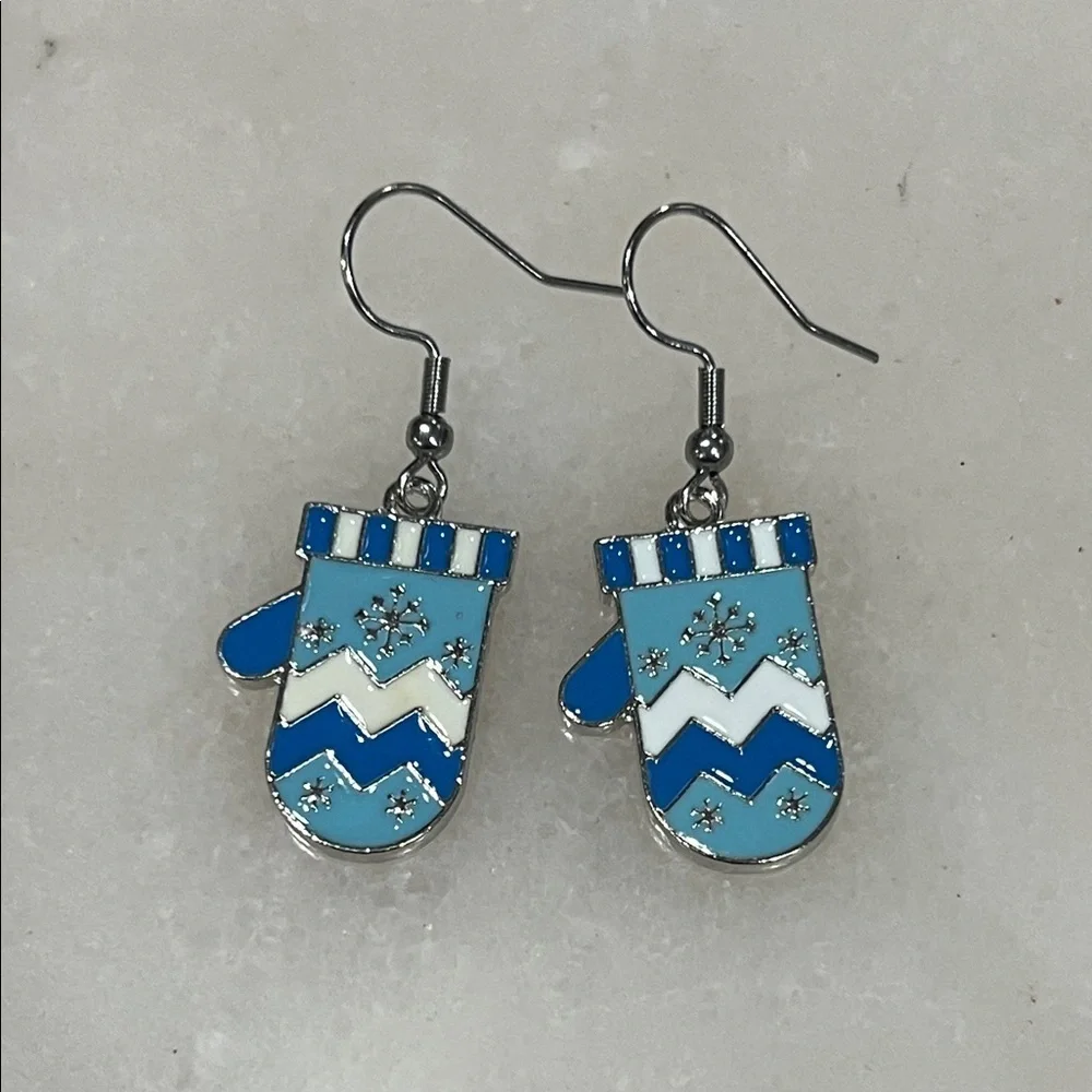 Blue and White Mitten Earrings
